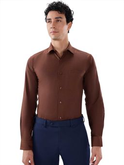 Park Avenue - Slim Fit Textured Brown Shirt