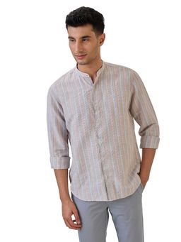 Raymond - Regular Fit Striped Medium Beige Shirt