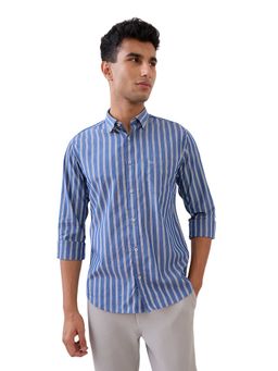 Raymond - Regular Fit Striped Dark Blue Shirt