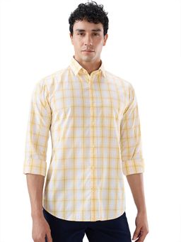 Raymond - Slim Fit Checkered Medium Yellow Shirt