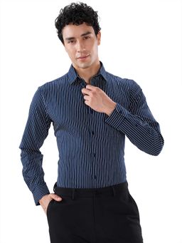 Raymond - Slim Fit Striped Navy Blue Shirt