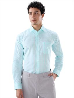 Raymond - Slim Fit Checkered Medium Blue Shirt