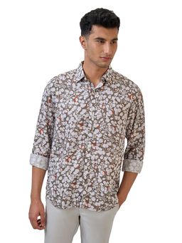 Raymond - Regular Fit Floral Print Medium Brown Shirt