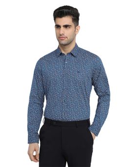 Raymond - Regular Fit Printed Dark Blue Shirt