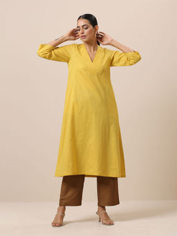 trueBrowns - Cotton Dobby Yellow Kurta Pant (Set of 2)