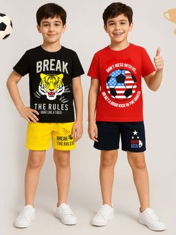 Kuchipoo - Boys Regular Fit Printed Cotton T-Shirts and Shorts (Set of 2)