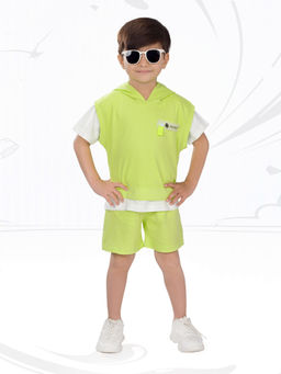 MASHUP - Lime Green Solid Hoodie with T-Shirt and Shorts (Set of 3)