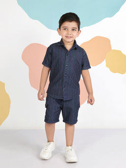 MASHUP - Navy Blue Striped Stylish Shirt and Shorts