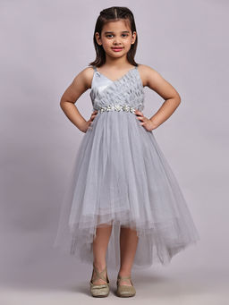 Toy Balloon Kids - Grey Hi Low Girls Party Wear Dress