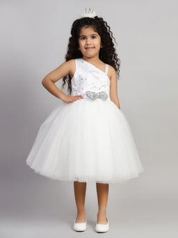 Toy Balloon Kids - White Girls Party Wear Midi Dress