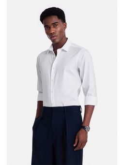 Snitch - White Self-Design Full Sleeves Slim Formal Shirt for Men