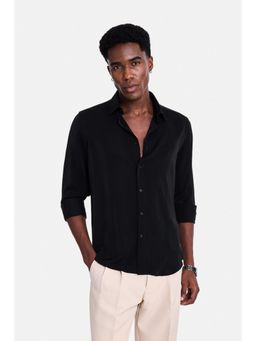 Snitch - Black Self-Design Full Sleeves Slim Casual Shirt for Men