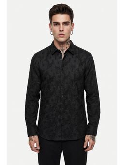 Snitch - Black Jacquard Full Sleeves Slim Festive Shirt for Men