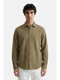 Snitch - Olive Jacquard Full Sleeves Regular Casual Shirt for Men