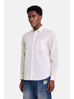 Snitch - Cream Solid Full Sleeves Regular Shirt for Men