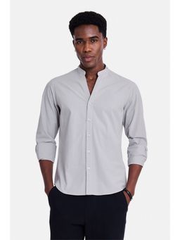 Snitch - Light Grey Seersucker Full Sleeves Slim Casual Shirt for Men