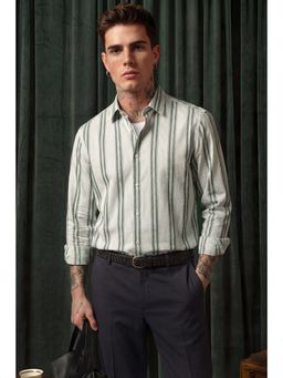 Snitch - Light Green Stripes Full Sleeves Slim Formal Shirt for Men