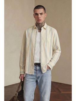 Snitch - Light Yellow Stripes Full Sleeves Slim Formal Shirt for Men