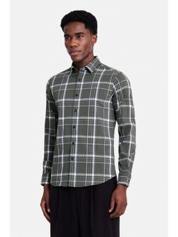 Snitch - Olive Checks Full Sleeves Slim Casual Shirt for Men