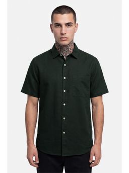 Snitch - Dark Green Solid Half Sleeves Regular Shirt for Men