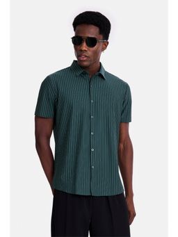 Snitch - Teal Stripes Half Sleeves Regular Casual Shirt for Men