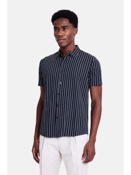 Snitch - Navy Seersucker Half Sleeves Regular Casual Shirt for Men