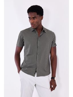 Snitch - Olive Seersucker Half Sleeves Regular Casual Shirt for Men