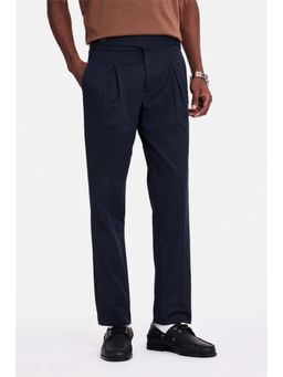 Snitch - Navy Blue Solid Regular Formal Trouser for Men