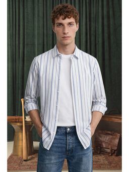 Snitch - White Stripes Full Sleeves Slim Semi Formal Shirt for Men