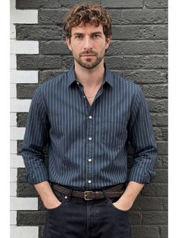 Snitch - Navy Blue Stripes Full Sleeves Regular Casual Shirt for Men