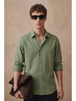 Snitch - Sage Green Stripes Full Sleeves Regular Casual Shirt for Men