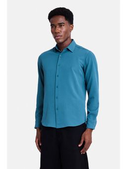 Snitch - Teal Textured Full Sleeves Slim Casual Shirt for Men