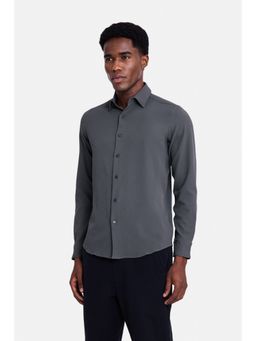 Snitch - Charcoal Grey Textured Full Sleeves Slim Casual Shirt for Men