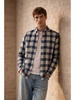 Snitch - Navy Blue Checks Full Sleeves Regular Casual Shirt for Men