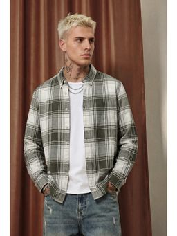 Snitch - Olive Checks Full Sleeves Regular Casual Shirt for Men