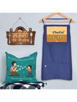 Indigifts - Mummy da dhabba Quote Wall Hanging Cushion Cover and Apron Combo Set