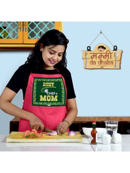 Indigifts - for Mom Mummy Da Dhaba Wall Hanging and Pink Kitchen Apron