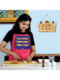 Indigifts - Mummy Da Dhaba Printed Kitchen Door Sign & Pink Apron, Mothers Day Gift