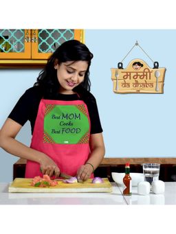 Indigifts - Mothers Day Gift Mummy Da Dhaba Printed Kitchen Wall Hanging and Pink Apron