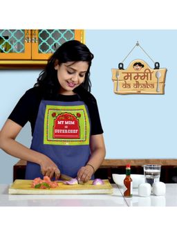 Indigifts - MummyDa Dhaba Printed Kitchen Wall Hanging & Blue Apron, Mothers Day Gift