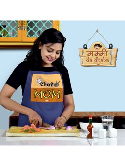 Indigifts - Mummy Da Dhaba Printed Kitchen Wall Hanging and Blue Apron
