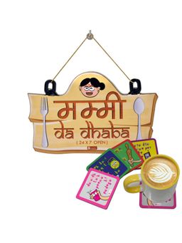 Indigifts - Combo of Mummy Da Dhabha Wall Hanging, Coasters, Mothers Day Gift