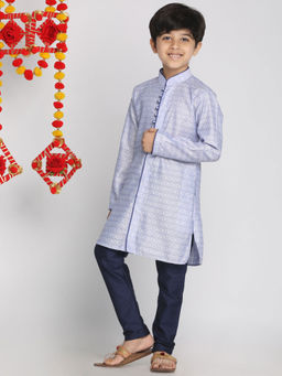 Vastramay - Boys Lavender And Navy Blue Kurta Pyjama (Set of 2)