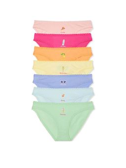 Victoria's Secret - Women Multi-Color Embroidered Trench Cotton Bikini Panties (Pack of 7)
