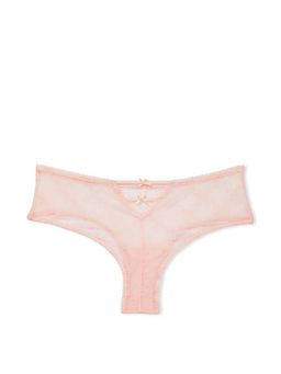 Victoria's Secret - Women Pink Flocked Logo Mesh Cheeky Brief Panty