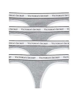 Victoria's Secret - Women Grey Logo Cotton Thong Panties (Pack of 4)