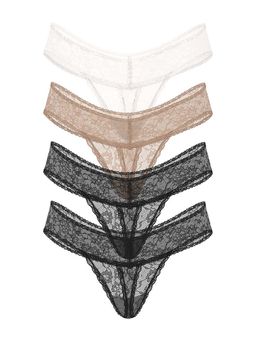 Victoria's Secret - Women Multi-Color Lace Thong Panties (Pack of 4)