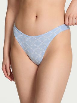 Victoria's Secret - Women Blue Printed Cotton Shine High-Leg Thong Panty