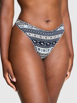 Victoria's Secret - Women Navy Blue Printed Cotton High-Leg Thong Panty