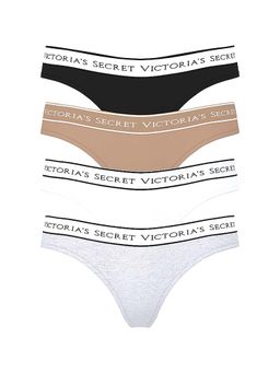 Victoria's Secret - Women Multi-Color Cotton Thong Panties (Pack of 4)